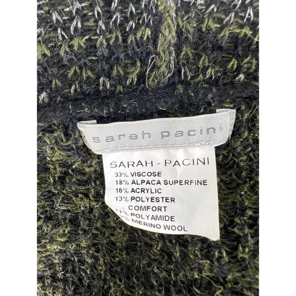 Sarah Pacini Alpaca Blend Green and Black Striped Cropped Cardigan Sweater - Picture 8 of 11